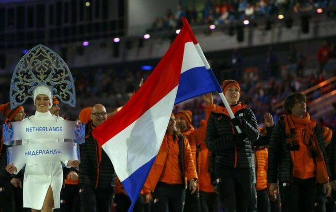 7 February 2014 - Dutch flag-bearer Jorien ter Mors during the opening ceremony of the Sochi Winter Olympics